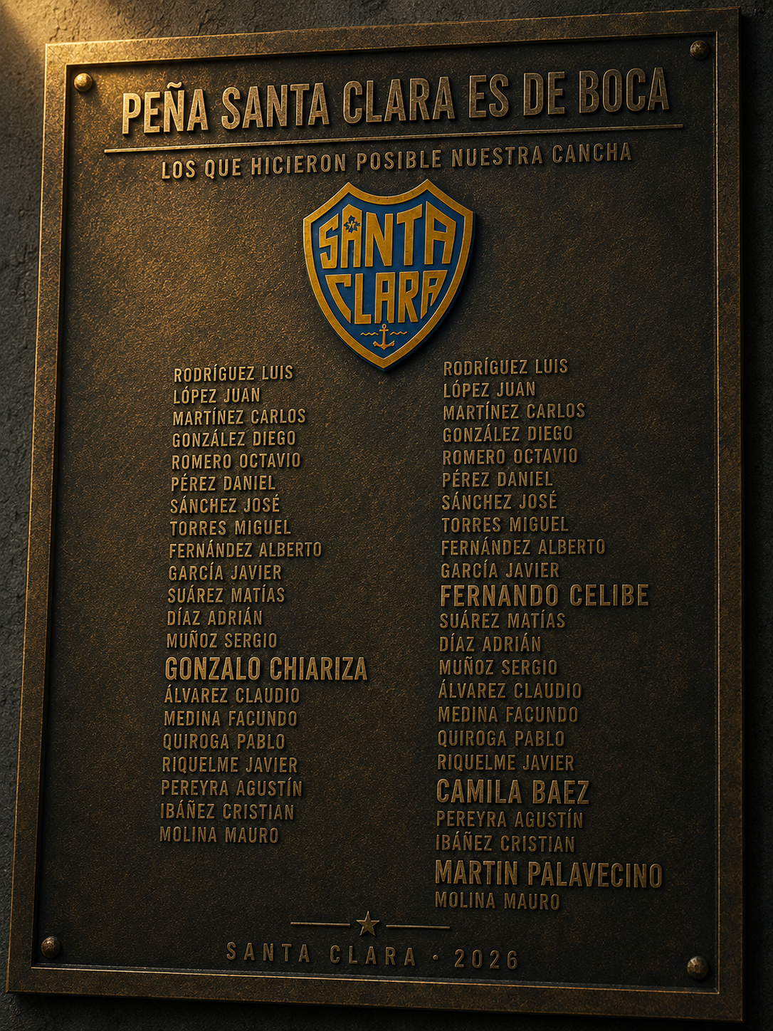 Placa inmortalizada — Peña Santa Clara es de Boca