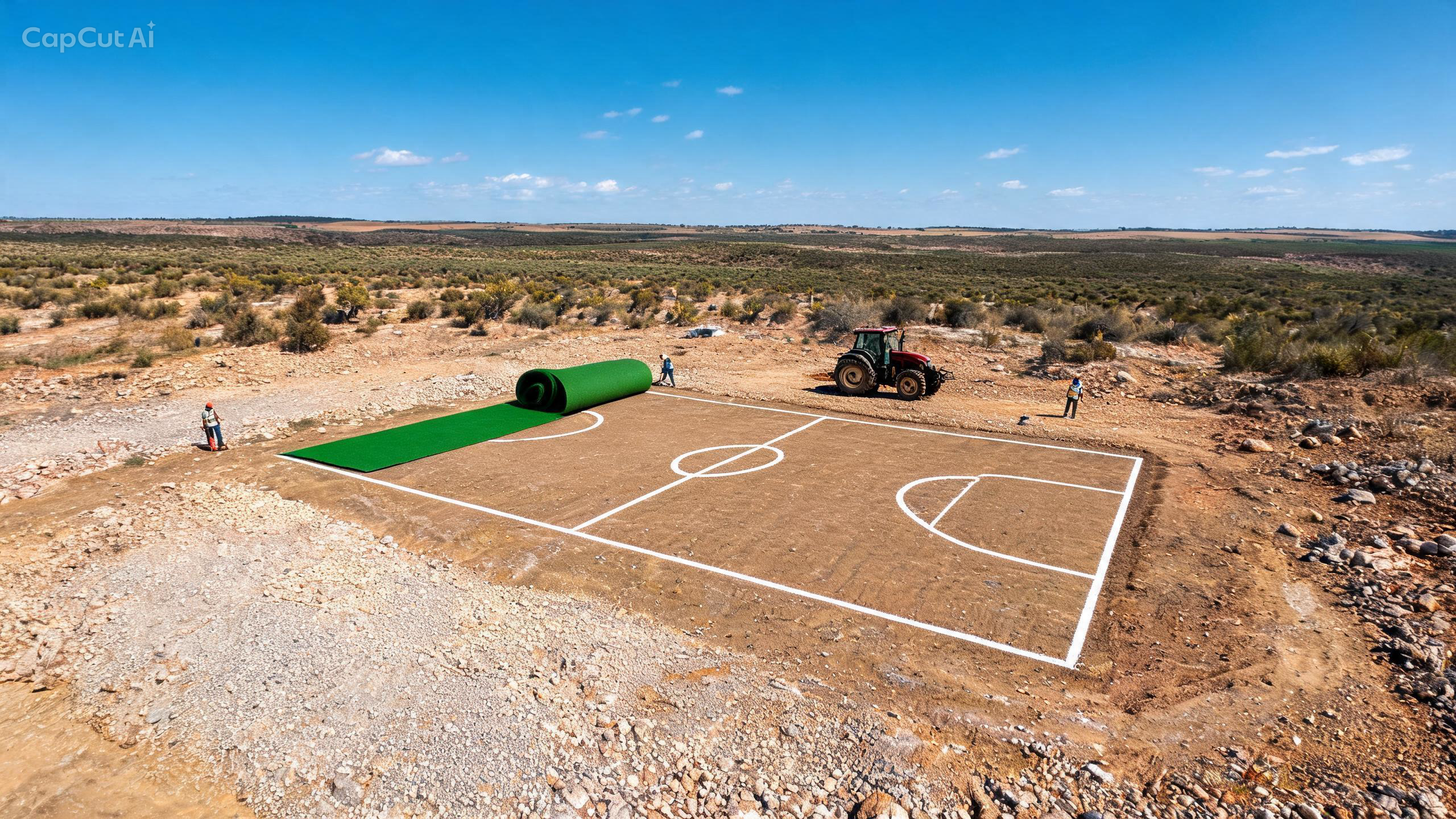 Construcción de la cancha — césped sintético