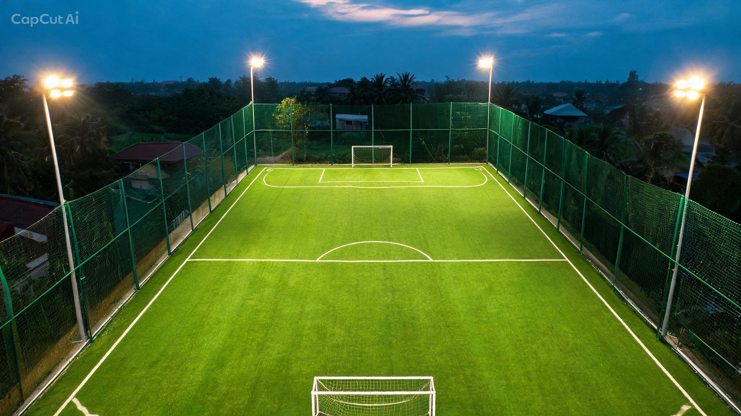 Cancha terminada de noche con luces